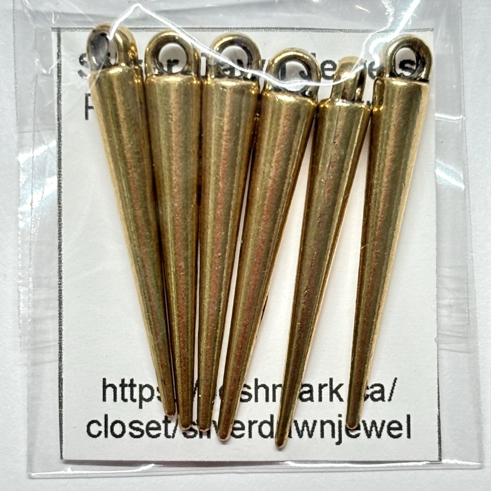 🔥$1 Clearance Antique Gold Tone Spike Cone Tibetan Style Drops 34mmx4.5mm (10)
